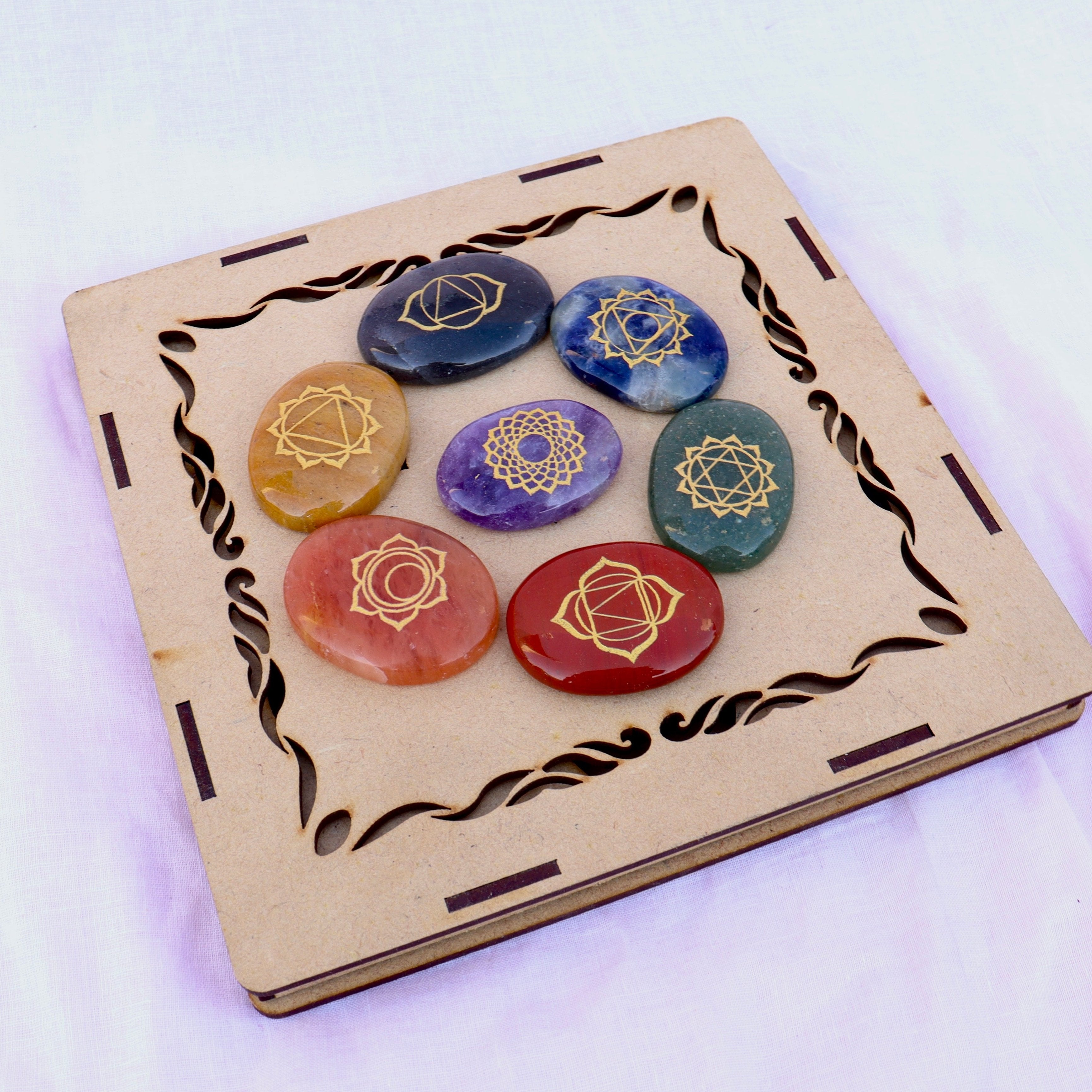 7 Chakras Zibu Coin Set with Wooden Box