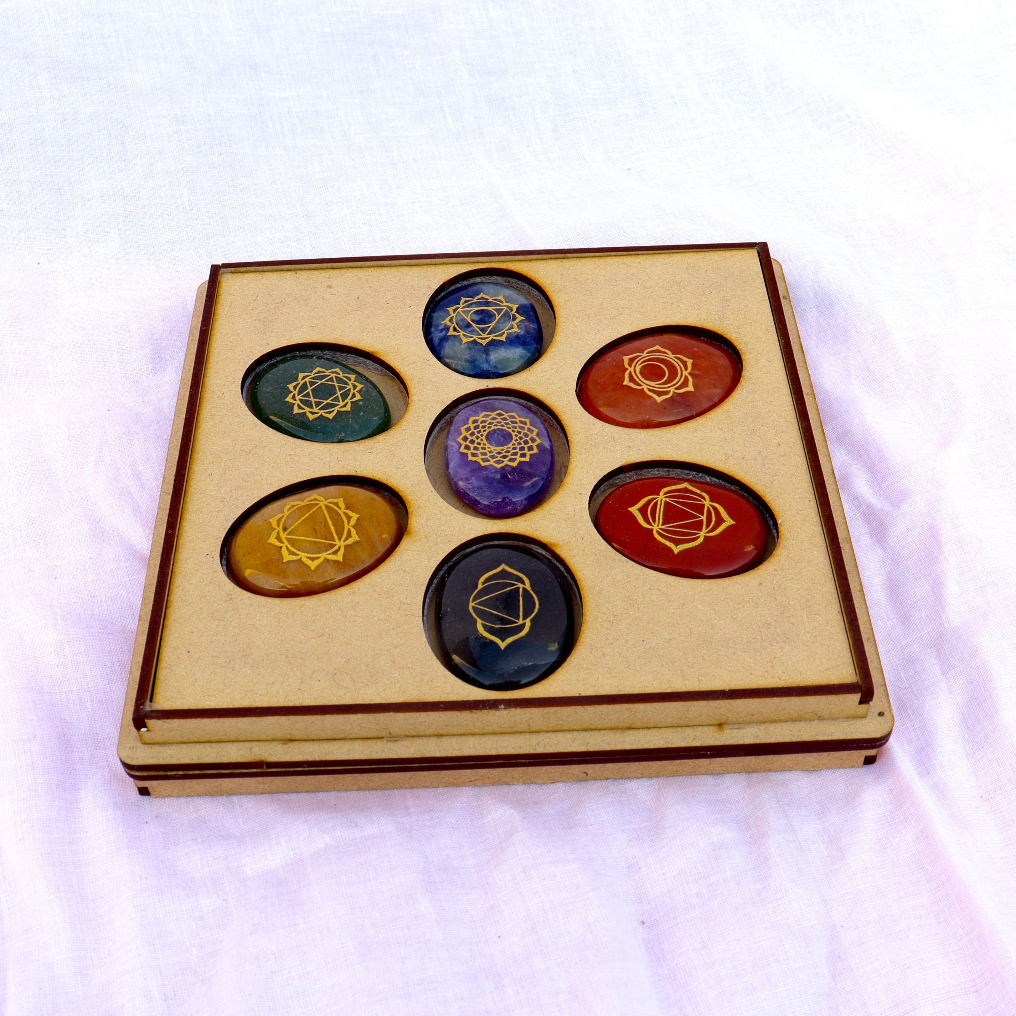 7 Chakras Zibu Coin Set with Wooden Box