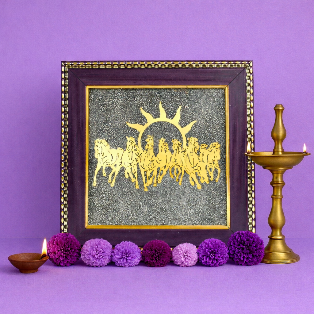 7 Horses on Raw Pyrite Frame