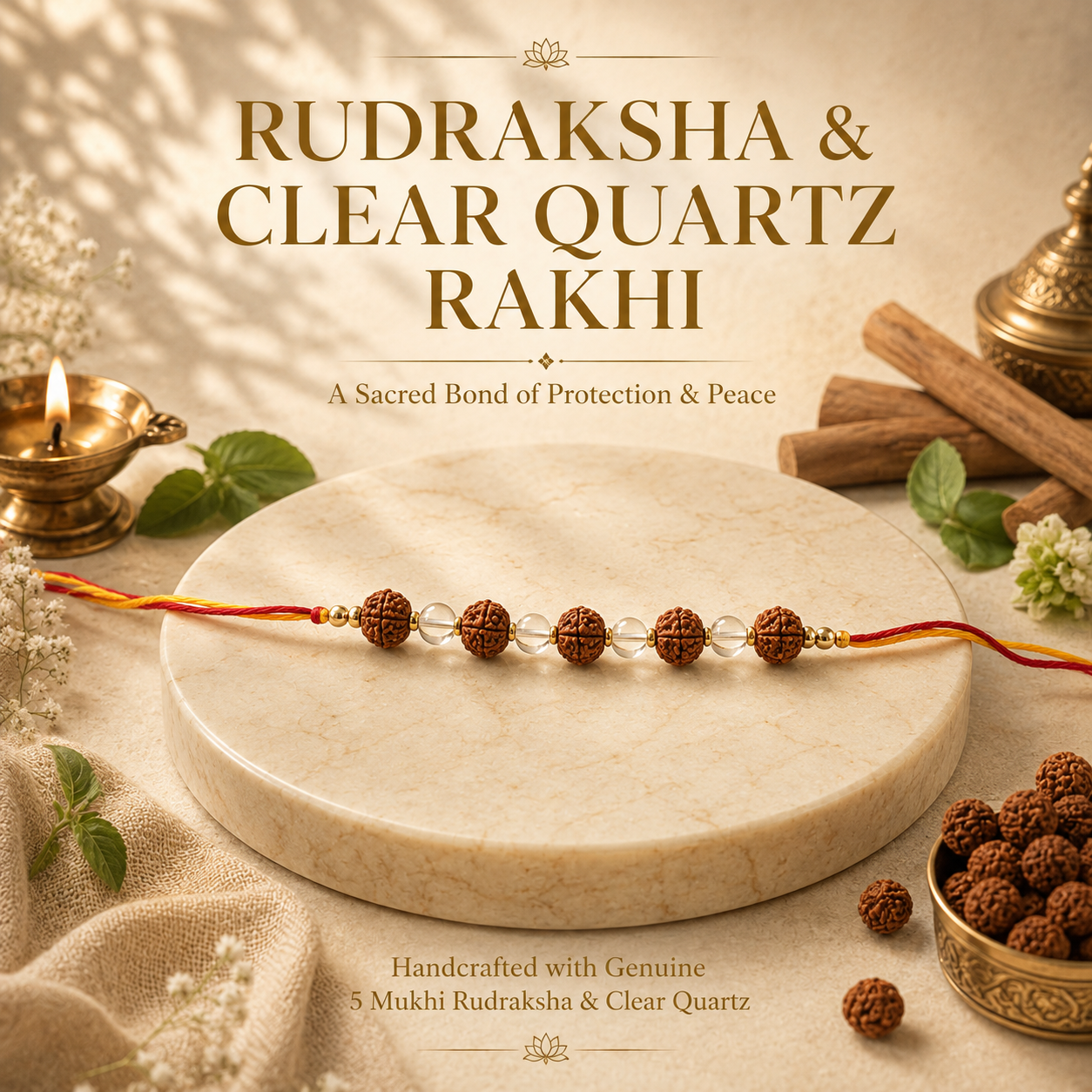 Rudraksha & Clear Quartz Rakhi