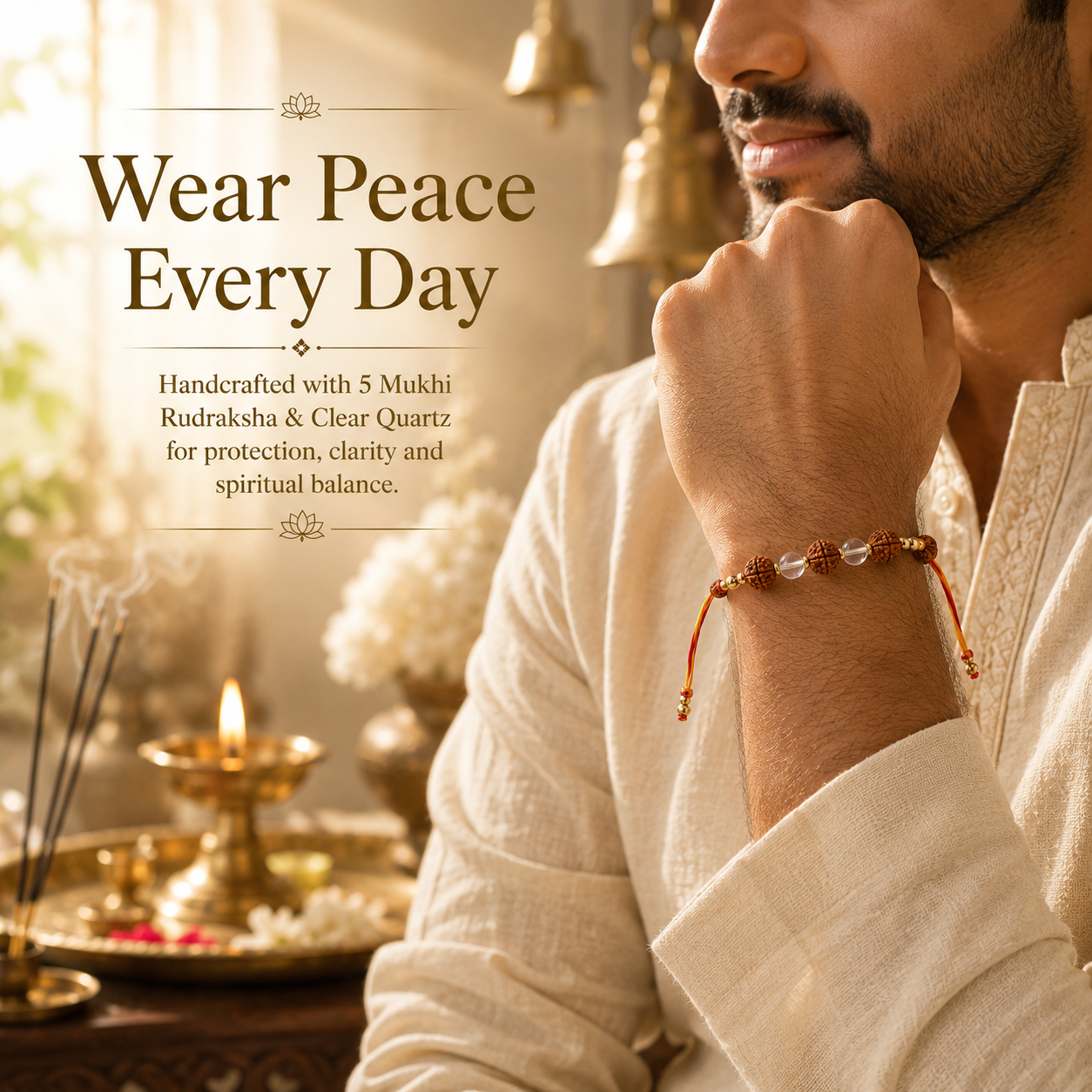 Rudraksha & Clear Quartz Rakhi