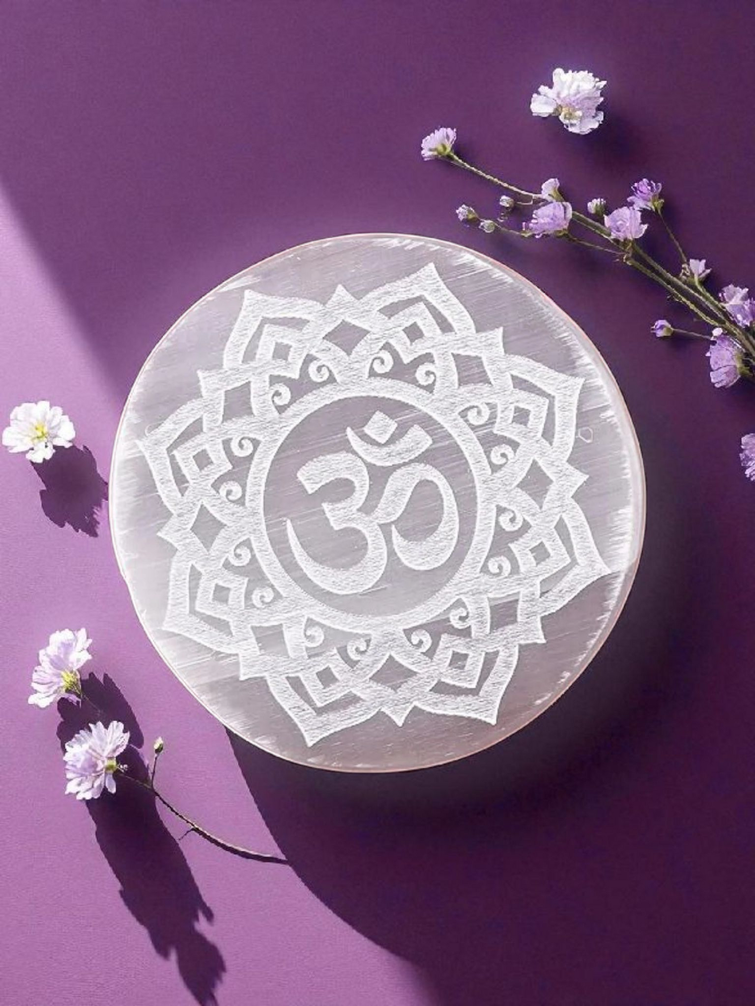Selenite Charging Plate - Om Engraved