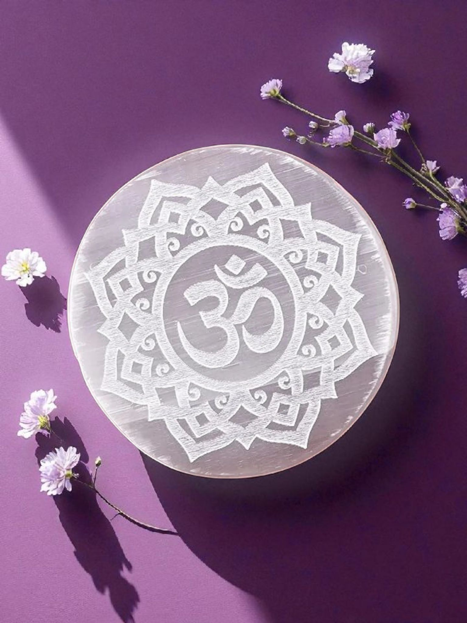Selenite Charging Plate - Om Engraved