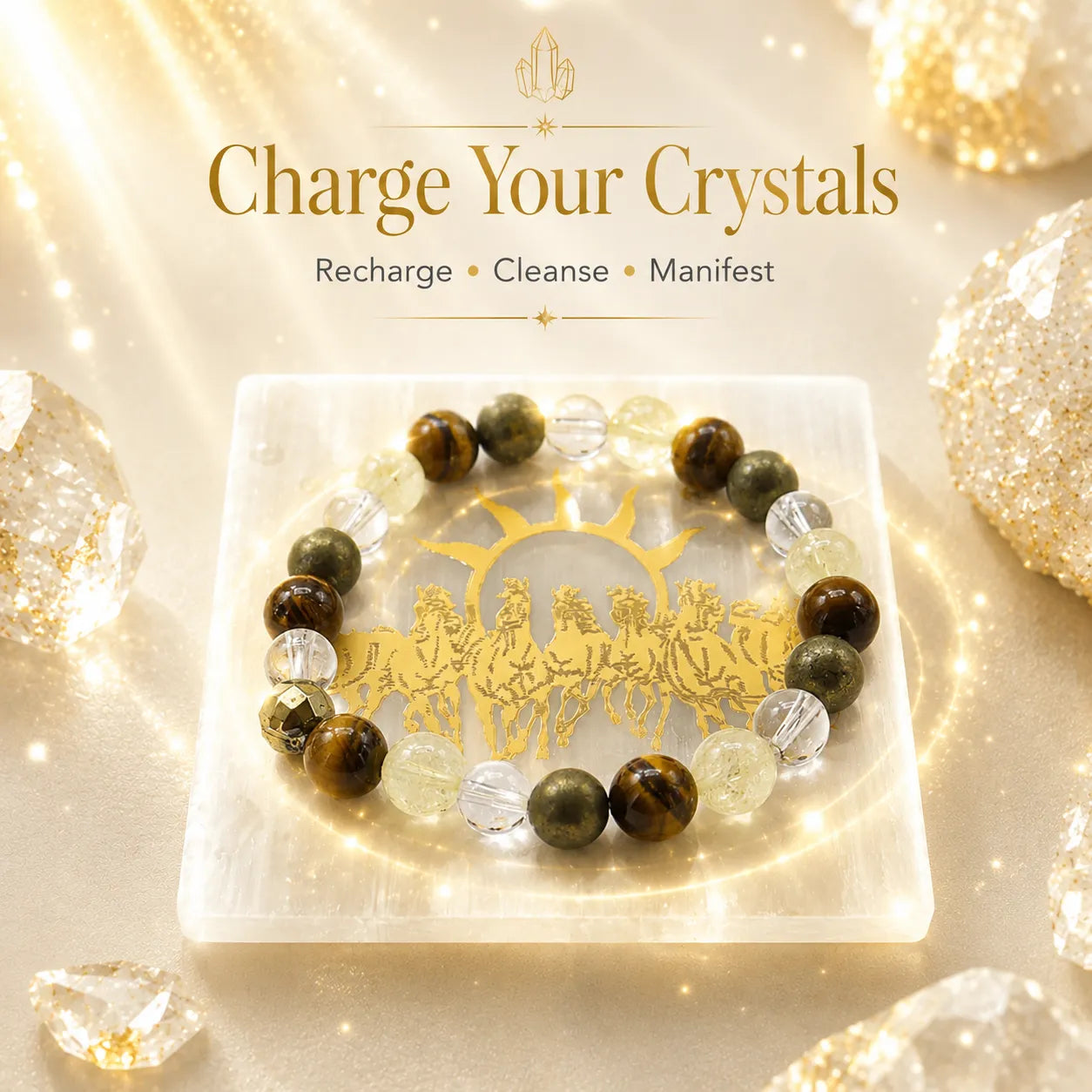 Seven Horses Selenite Charging Plate